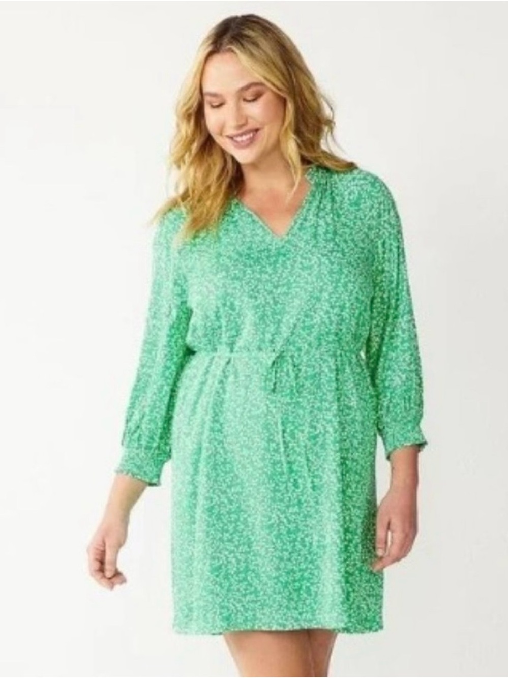 Draper James Green V-Neck Tie-Waist Dress XS